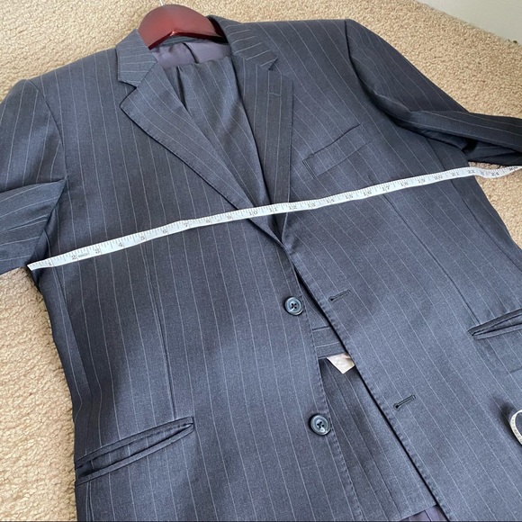 MENS T.M.LEWIN GREY PINSTRIPE 2PC SUIT SET SIZE 42 R - Picture 4 of 13
